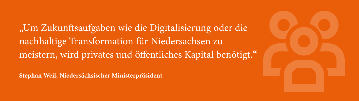 Um Zukunftsaufgaben wie die Digitalisierung oder die nachhaltige Transformation für Niedersachsen zu meistern, wird privates und öffentliches Kapital benötigt.