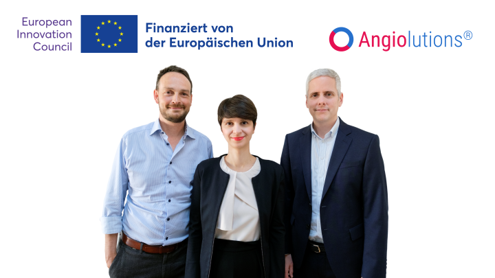 Angiolutions Führungsteam: Gründer und co-CEOs Dr. Uwe Raaz und Dr. Isabel N. Schellinger, Chief Business Officer Marius Rummel